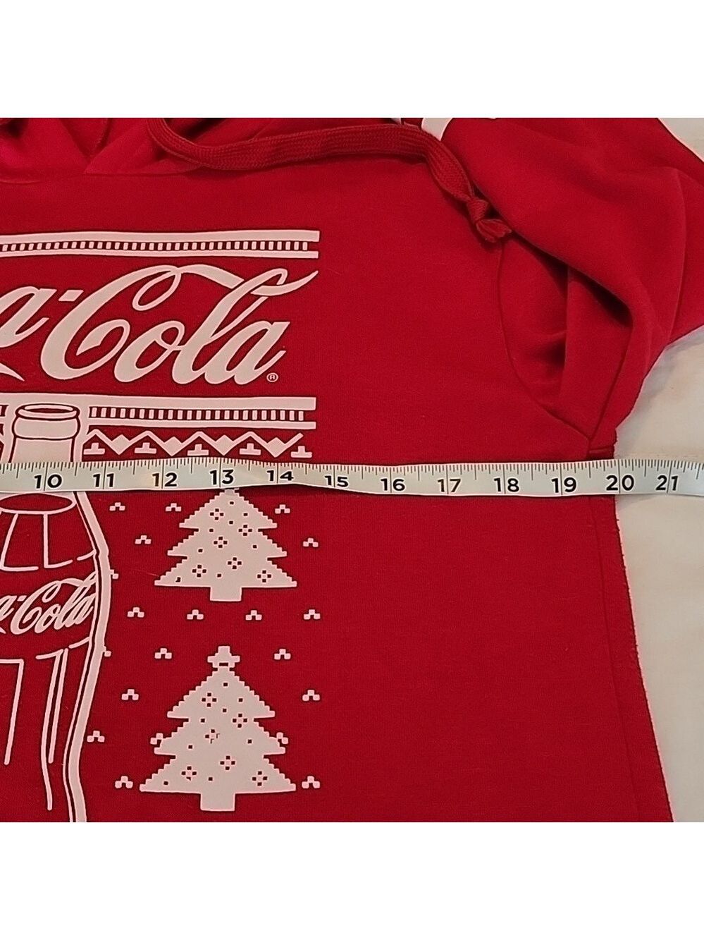 Coca Cola Christmas Hoodie Cropped Draw String  Womens / Juniors Size S - Picture 5 of 6